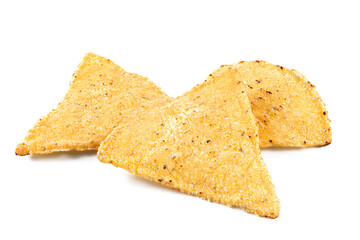 tortilla or nachos chips isolated on white background. corn tortilla or nachos chips isolated on white background. Crunchy tortilla or nachos chips isolated on white background
