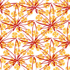 cannabis hemp orange abstract seamless pattern on white background