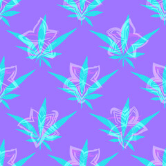 Fototapeta na wymiar cannabis abstract pattern leafs print for clothes purple on black background