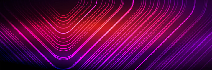 Shiny neon lines, stripes and waves, technology abstract background. Trendy abstract layout template for business or technology presentation, internet poster or web brochure cover, wallpaper