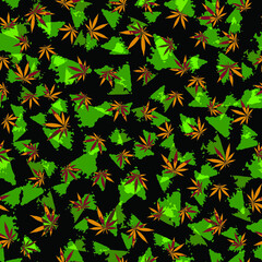 hemp reggae seamless patterns on a black background abstract cheeky style for textiles and print on packaging. Great for wrapping paper fabric.