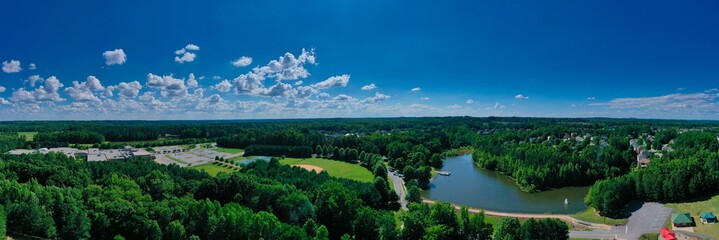 180 degree aerial Panoramic view of landscape witiful skyth lake and beau