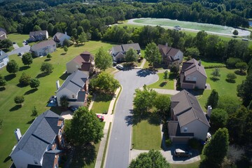 Aerial view of houses in a sub division in suburbs of Atlanta, GA