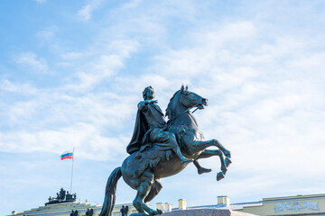 The Bronze Horseman, an equestrian statue of Peter the Great in the Senate Square in Saint Petersburg, Russia.