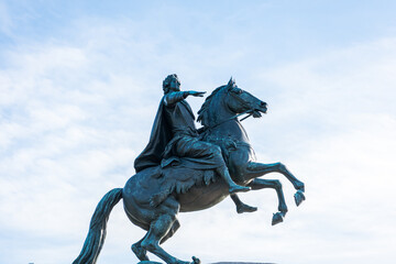 The Bronze Horseman, an equestrian statue of Peter the Great in the Senate Square in Saint...