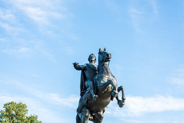 The Bronze Horseman, an equestrian statue of Peter the Great in the Senate Square in Saint Petersburg, Russia.