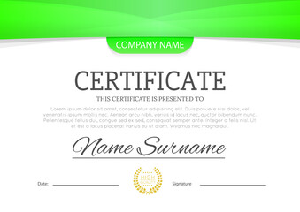 Modern green color certificate or diploma A4 horisontal template design vector illustration mock-up. EPS 10