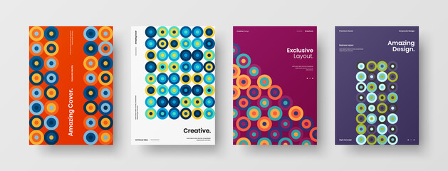 Company identity brochure template collection. Business presentation vector A4 vertical orientation front page mock up set. Corporate report cover abstract geometric illustration design layout bundle.