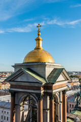 Obraz premium A belfry of Saint Isaac’s Cathedral (or Isaakievskiy Sobor), a monuments of Russian architecture,near Nevsky Avenue and the Hermitage Museum in Saint Petersburg, Russia.