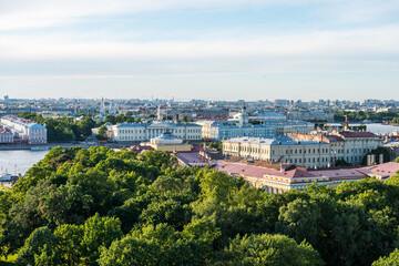 Cityscape of old town of Saint Petersburg, Aerial view from Saint Isaac’s Cathedral (or Isaakievskiy Sobor), in Saint Petersburg, Russia.