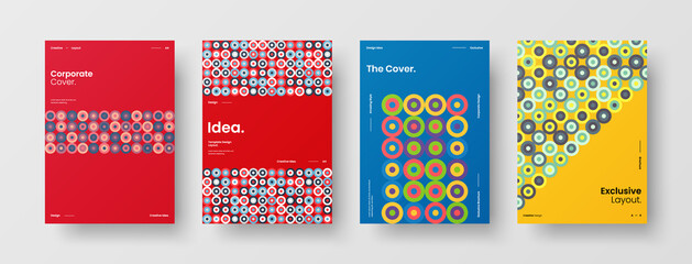 Company identity brochure template collection. Business presentation vector A4 vertical orientation front page mock up set. Corporate report cover abstract geometric illustration design layout bundle.