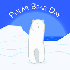 Polar bear day. Flat color vector isolated stock image of a polar bear on a white background
