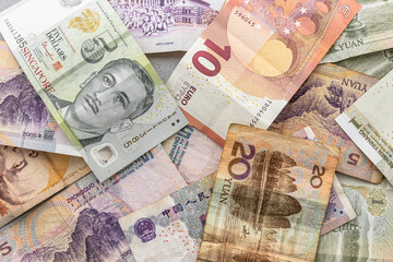 many different banknotes dollar euro yuan