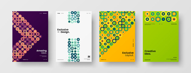 Fototapeta premium Company identity brochure template collection. Business presentation vector A4 vertical orientation front page mock up set. Corporate report cover abstract geometric illustration design layout bundle.