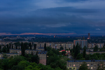 Evening industrial city in eastern Europe