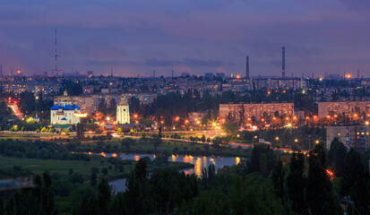 Fototapeta na wymiar Evening industrial city in eastern Europe