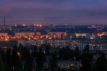 Evening industrial city in eastern Europe