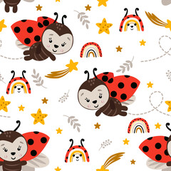 Fototapeta premium seamless pattern with cute ladybug - vector illustration, eps
