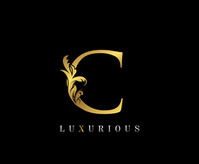Gold Elegant letter C. Graceful style icon. Calligraphic beautiful logo. Vintage drawn emblem for book design, brand name, wedding card, Restaurant, Boutique, Hotel.