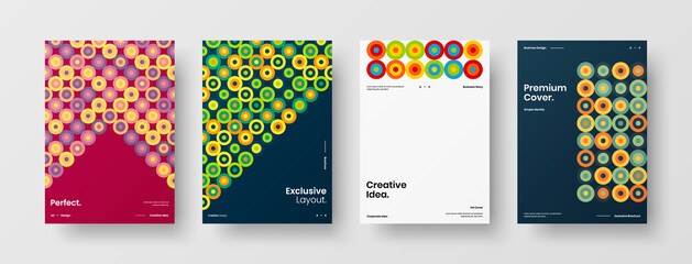Obraz premium Company identity brochure template collection. Business presentation vector A4 vertical orientation front page mock up set. Corporate report cover abstract geometric illustration design layout bundle.