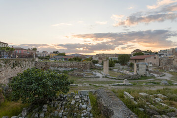 Fototapeta na wymiar Ruins of the ancient Roman market in Athens