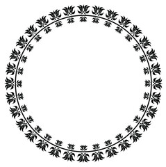 Round frame with floral ornaments isolated on white background