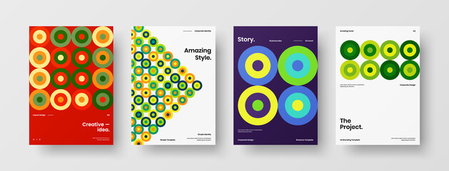 Company identity brochure template collection. Business presentation vector A4 vertical orientation front page mock up set. Corporate report cover abstract geometric illustration design layout bundle.