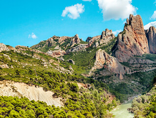 River in Riglos in the Pyrenees mountains