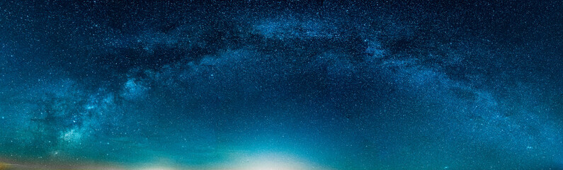 Panoramic isolated HDR Landscape view of milky way over Night sky