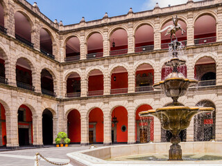 Detail of National Palace (Palacio Nacional) central courtyard and its monumental fountain, Mexico...