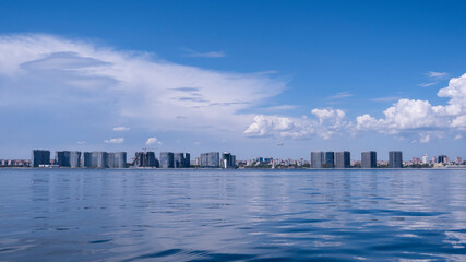 cityscape view from sea in sunny day