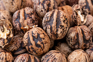 Walnut, close-up, brown background