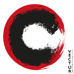 Dry brush strokes of red and black paint in grunge style