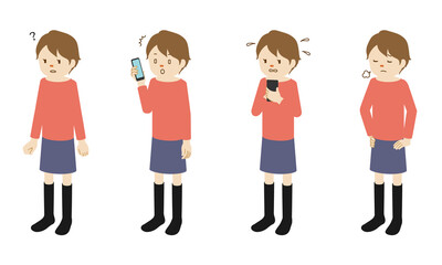 Illustration set of 4 poses of female character standing