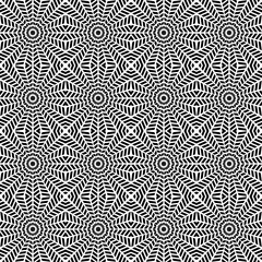 Fototapeta premium Abstract geometric swirl hypnotize seamless pattern with black ormament on white background. Template design for web page, textures, card, poster, fabric, textile.