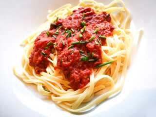 tasty pasta Italian tomato sauce pasta on the table