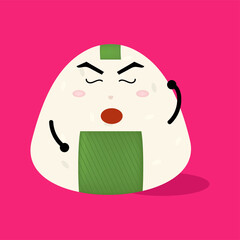 thick eyebrow, Happy, sad, angry, cute, confused, smile expression onigiri characters. vector illustration