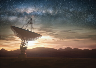 Huge satellite antenna dish for communication and signal reception out of the planet Earth....