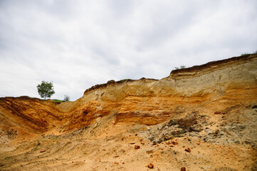 Sand pit. Mining of sand and clay. Natural texture.