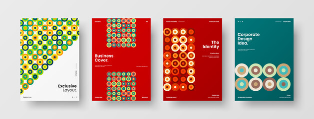 Naklejka premium Company identity brochure template collection. Business presentation vector A4 vertical orientation front page mock up set. Corporate report cover abstract geometric illustration design layout bundle.