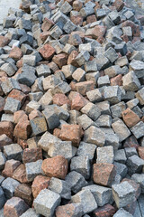 Pile of color stone cubes for making outdoor pavement tiles