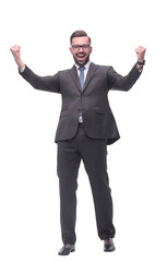 very happy young businessman. isolated on white