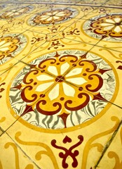 Colorful floor at Vietnamese temple.