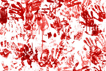 Bloody hand prints with blood drops