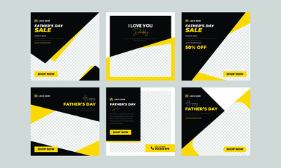Editable set of Instagram post design. social media post template for fathers day.
Fathers day social media Instagram post. promo sale offer vector post. web template. fathers day sale offer post


