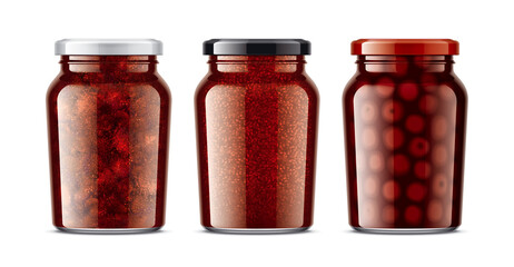 Set of Glass Jars with Jam. 