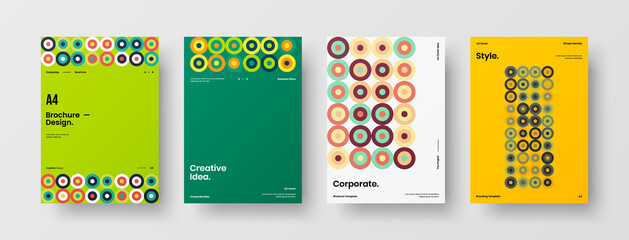 Company identity brochure template collection. Business presentation vector A4 vertical orientation front page mock up set. Corporate report cover abstract geometric illustration design layout bundle.