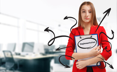 Business, technology, internet and network concept. Young businessman shows a keyword:...