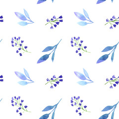 Fototapeta na wymiar Watercolor floral botanic blue purple seamless pattern. Design for textile, wallpaper, fabric, linens, fashion dresss, clothes. modern trendy template image