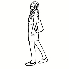 Group of people carrying cotton bag,wearing hygiene face mask or fabric mask,prevent Corona epidemic,pm2.5,pollution,virus.Reduce the use of plastic bags New normal.Creative with illustration progress